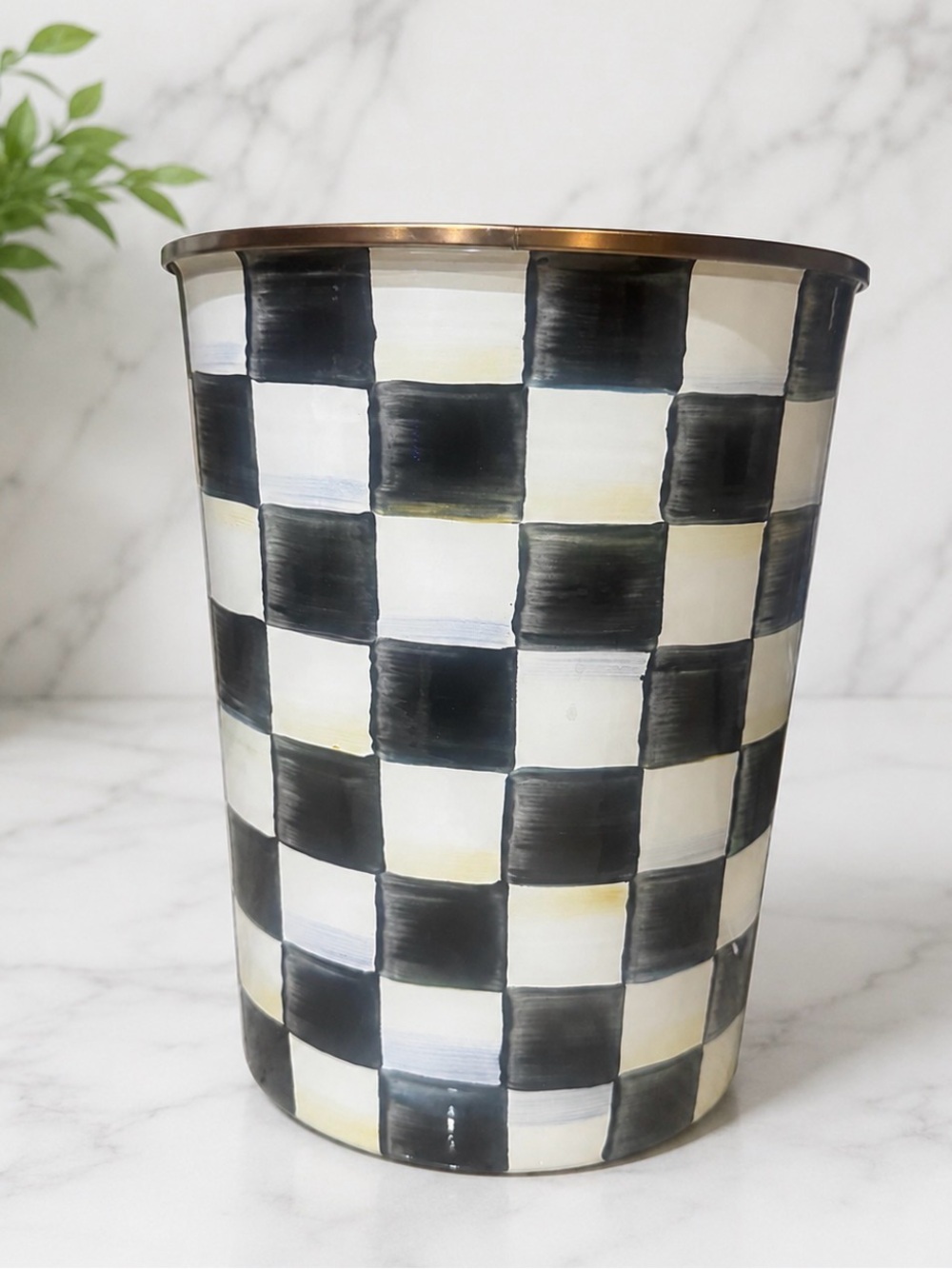 MacKenzie-Childs Courtly Check Enamel Waste Bin Trash Can